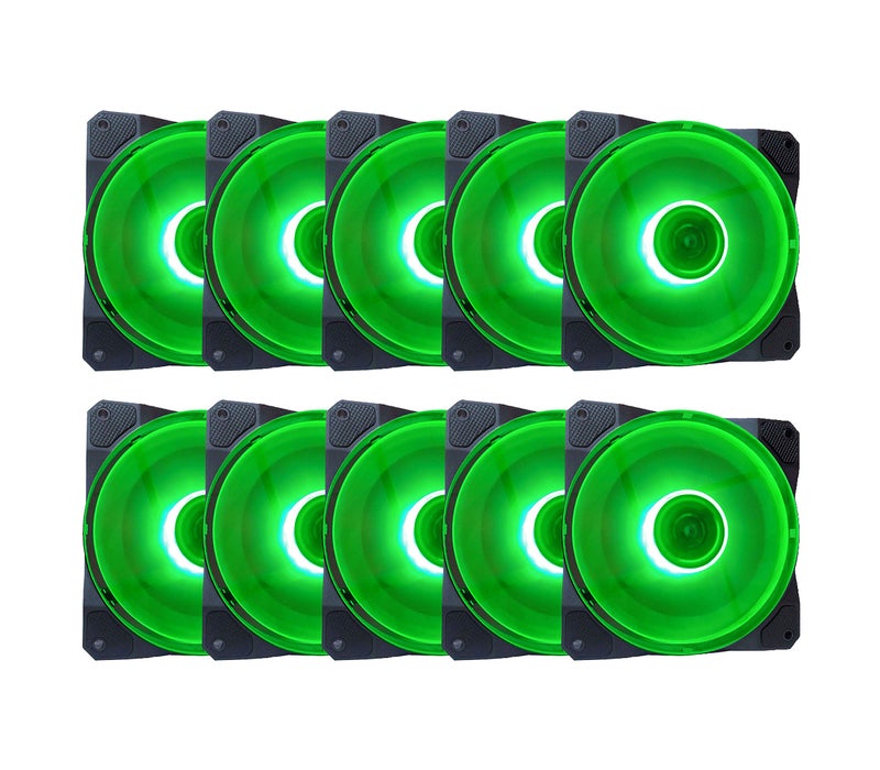APEVIA CO1012L-GN Cosmos 120mm Green LED Ultra Silent Case Fan w/ 16 LEDs & Anti-Vibration Rubber Pads (10 Pk) - Image 1